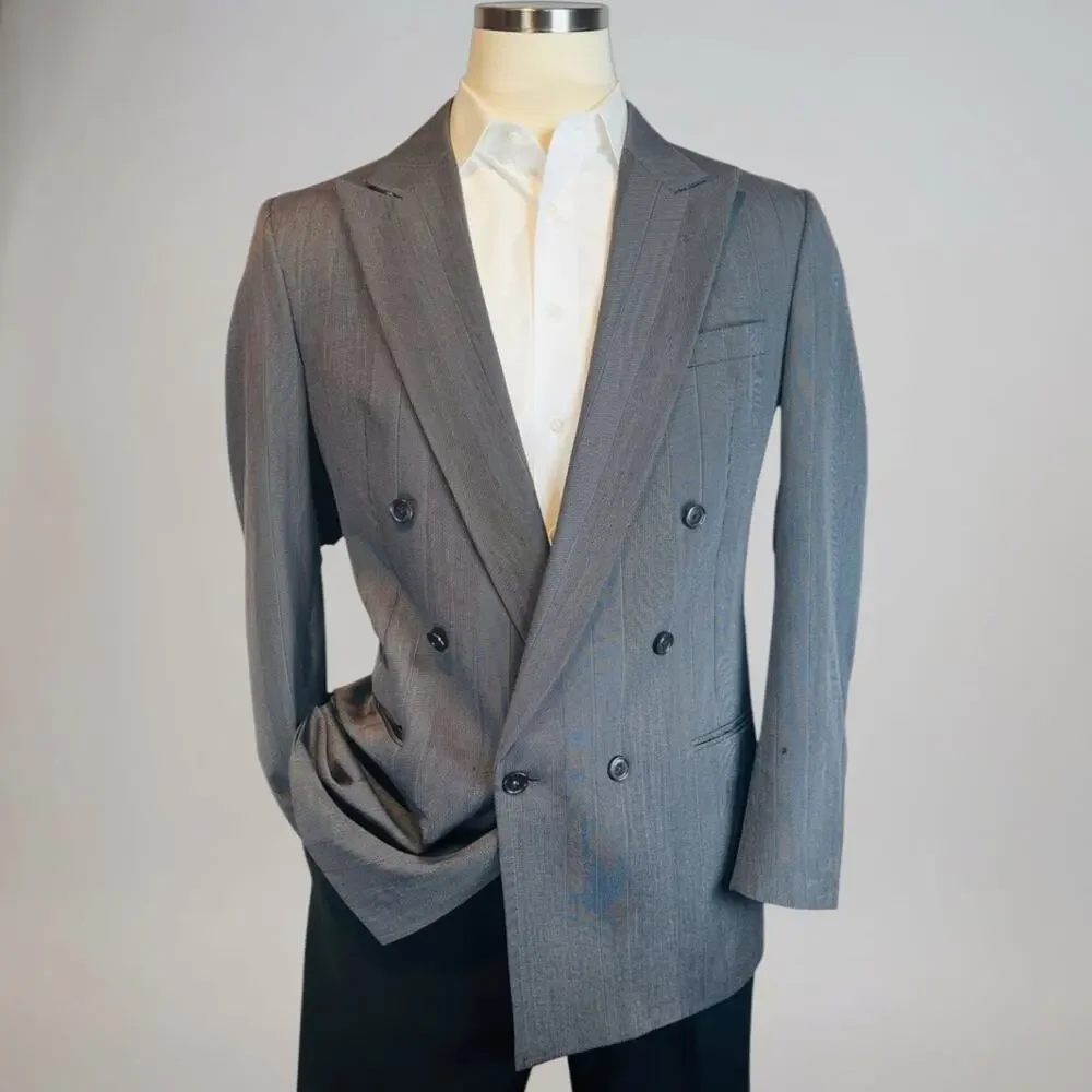 Vtg Christian Dior Le Connaisseur Blazer 41-42L Gray Double Breasted Power Note